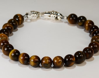 Tigers Eye Spiritual Bead Bracelet~.925 Sterling Silver Clasp~8mm Beads~Custom Sizing