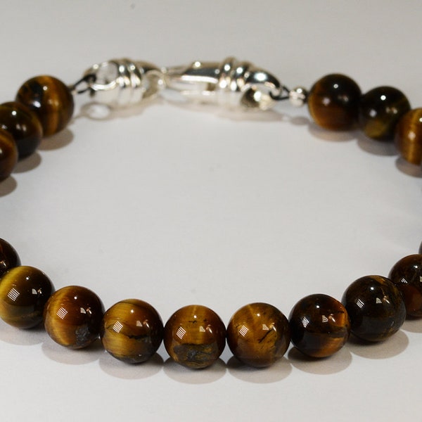 Tigers Eye Spiritual Bead Bracelet~.925 Sterling Silver Clasp~8mm Beads~Custom Sizing