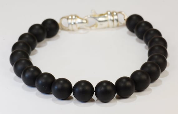 Onyx Matte Black Spiritual Bead Bracelet~.925 Sterling Silver Clasp~8mm Beads - Custom Sizing