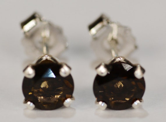 Smokey Quartz Earrings~.925 Sterling Silver Setting~5mm Round~Genuine Natural Mined