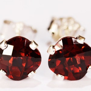 Red Garnet Earrings~.925 Sterling Silver Setting~6mm Cushion Cut~Genuine Natural Mined