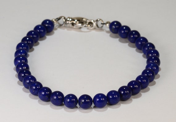 Blue Lapis Spiritual Bead Bracelet~.925 Sterling Silver Clasp~6mm Beads~Custom Sizing