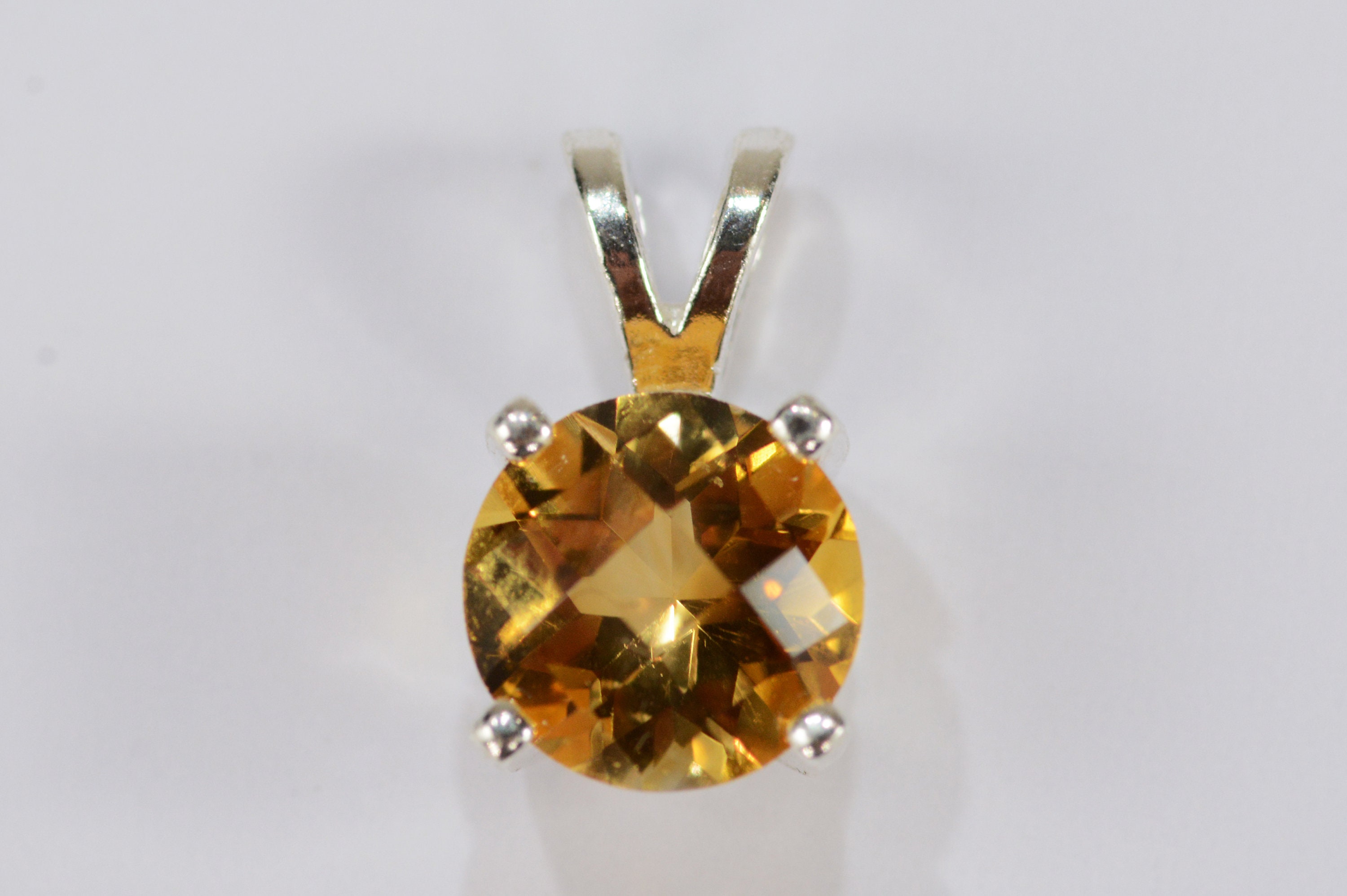 Citrine Yellow PendantHeavy .925 Sterling Silver Setting 7mm Round