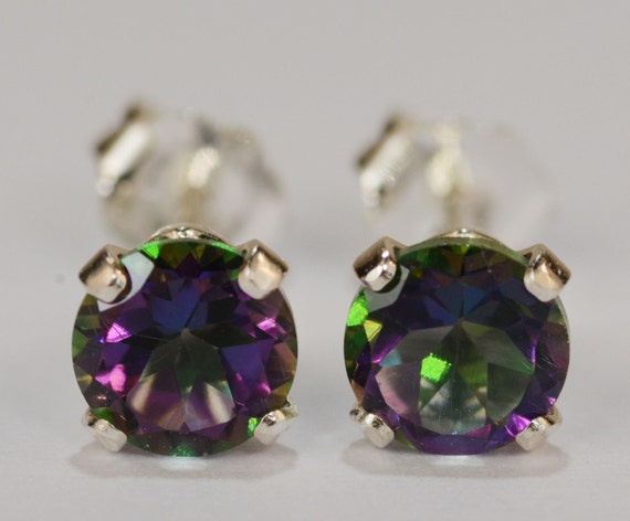 Mystic Green Topaz Earrings~.925 Sterling Silver Setting~5mm Round~Genuine Natural Mined