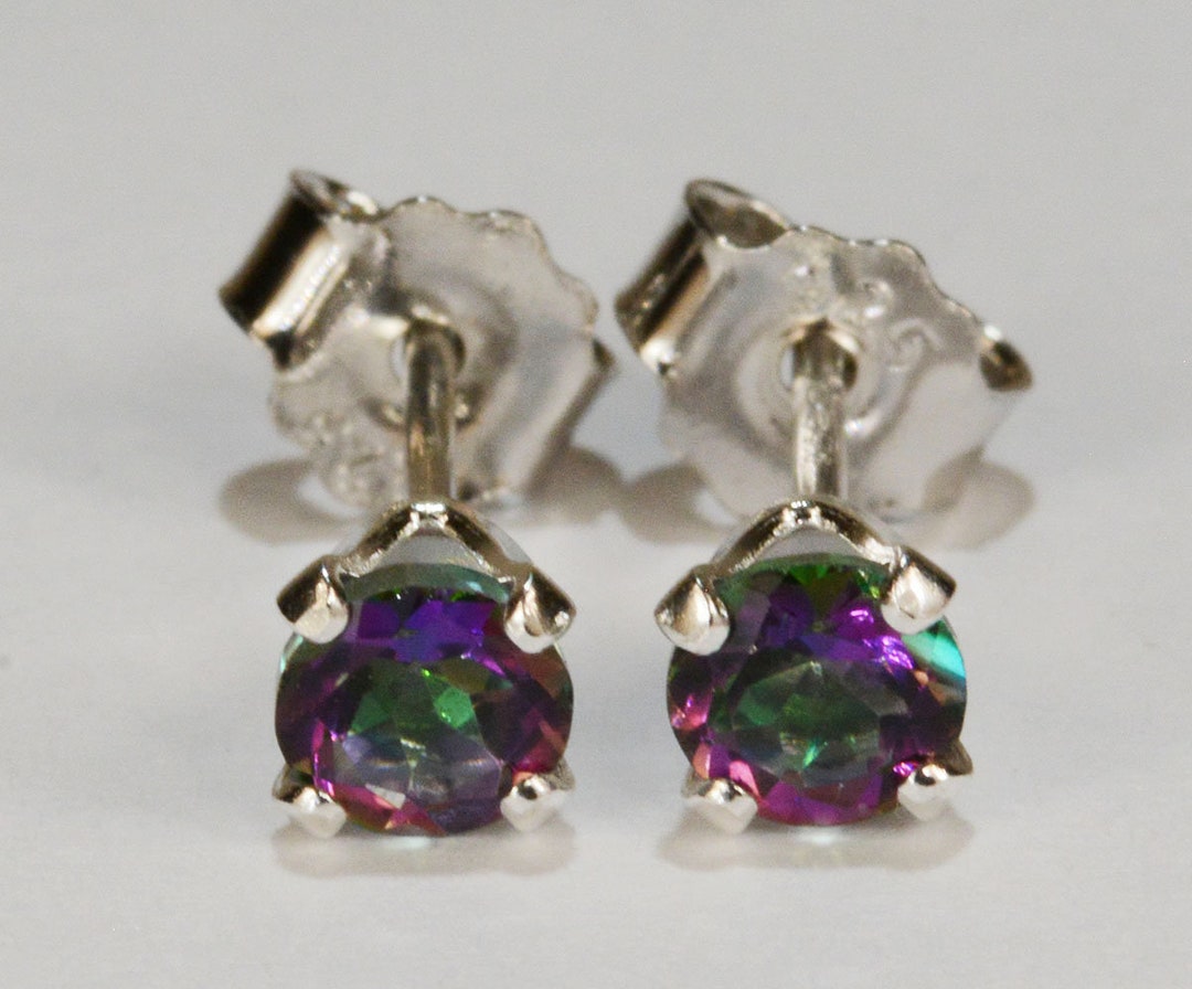 Mystic Green Topaz Earrings.925 Sterling Silver Setting4mm Etsy