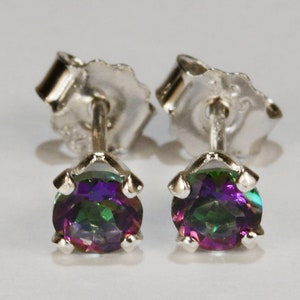 Mystic Green Topaz Earrings~.925 Sterling Silver Setting~4mm Round~Genuine Natural Mined