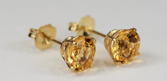 Citrine Earrings~ Yellow ~14KT Yellow Gold Premium Setting~6mm Round~Genuine Natural