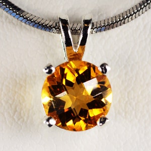 Citrine Pendant~.925 Sterling Silver Setting~7mm Round~Genuine Natural Mined