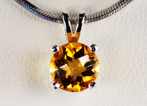 Citrine Pendant~.925 Sterling Silver Setting~7mm Round~Genuine Natural Mined