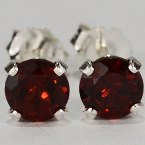 Garnet Earrings~.925 Sterling Silver Setting~5mm Round~Genuine Natural Mined