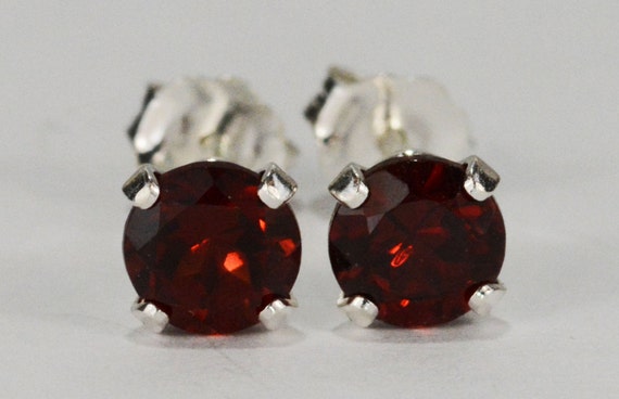 Garnet Earrings~.925 Sterling Silver Setting~5mm Round~Genuine Natural Mined