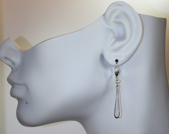 Sterling Silver Lever-back Dangle Earrings with Silver Elongated Teardrop