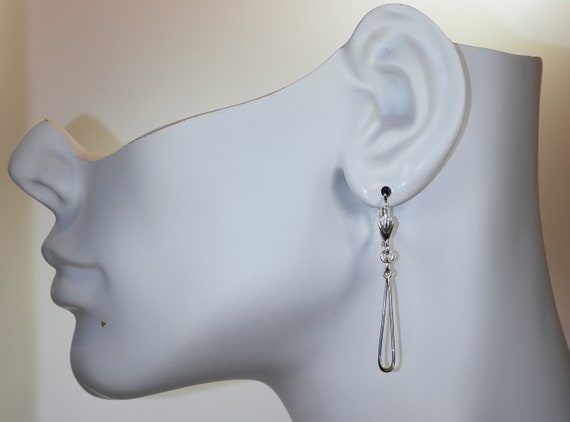 Sterling Silver Lever-back Dangle Earrings with Silver Elongated Teardrop