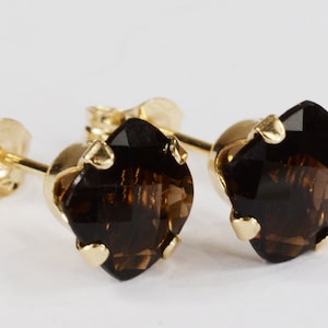 Smoky Quartz Earrings14KT Gold Setting6mm Cushion CutGenuine Natural Mined image 1