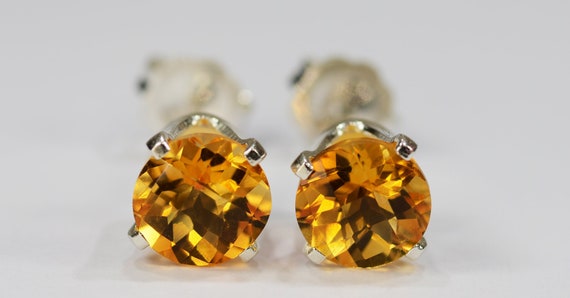 Citrine Earrings ~Amber~.925 Sterling Silver Setting~6mm Round~Genuine Natural Mined