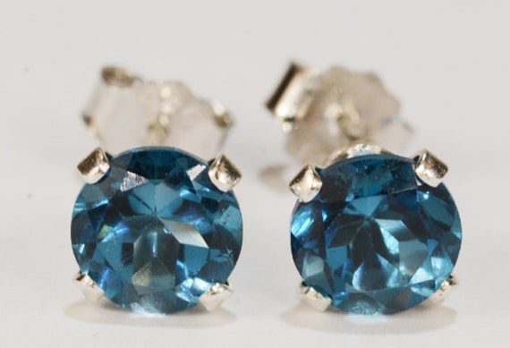 Sky Blue Topaz Earrings~.925 Sterling Silver Setting~Genuine Natural Mined~6mm Round