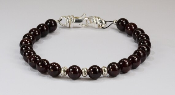 Garnet Spiritual Bead Bracelet with silver Thai beads~.925 Sterling Silver Clasp~8mm Beads~Custom Sizing