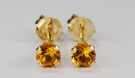 4mm Citrine Yellow~14 KT Yellow Gold Setting~4mm Round~Genuine Natural Mined
