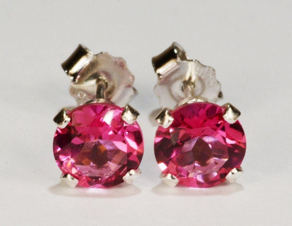 Mystic Pink Topaz Earrings~.925 Sterling Silver Setting~6mm Round Cut~Genuine Natural Mined