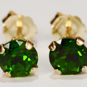 Chrome Diopside Earrings~14kt Yellow Gold Setting~5mm Round~Genuine Natural Mined