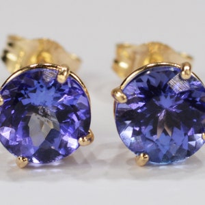 Tanzanite Earrings14KT Yellow Gold Premium Basket Setting6mm RoundGenuine Natural Mined image 2