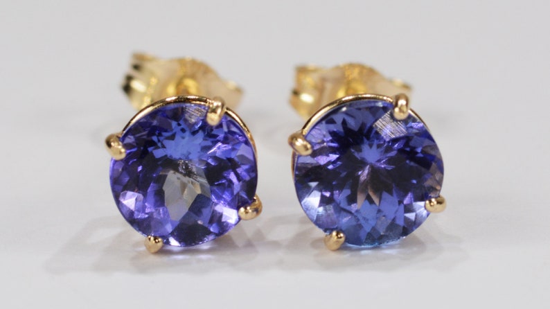 Tanzanite Earrings14KT Yellow Gold Premium Basket Setting6mm RoundGenuine Natural Mined image 2