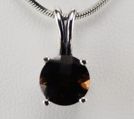 Smoky Quartz Pendant~Heavy .925 Sterling Silver Setting ~ 8mm Round ~ Genuine Natural Mined