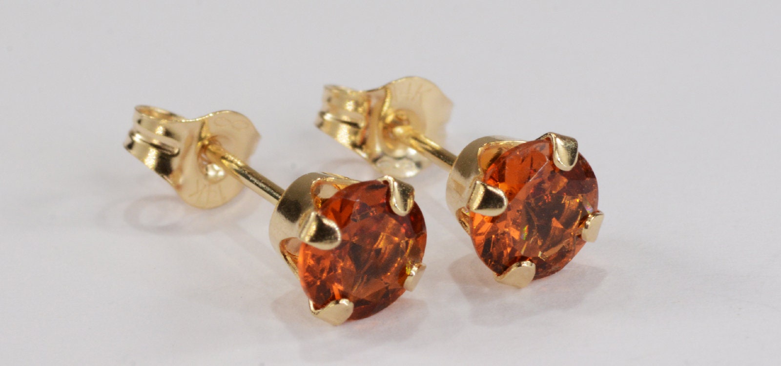 Mandarin EarringsBurnt Orange14 KT Yellow Gold Setting5mm