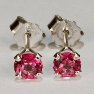 Mystic Pink Topaz Earrings~.925 Sterling Silver Setting~4mm Round~Genuine Natural Mined