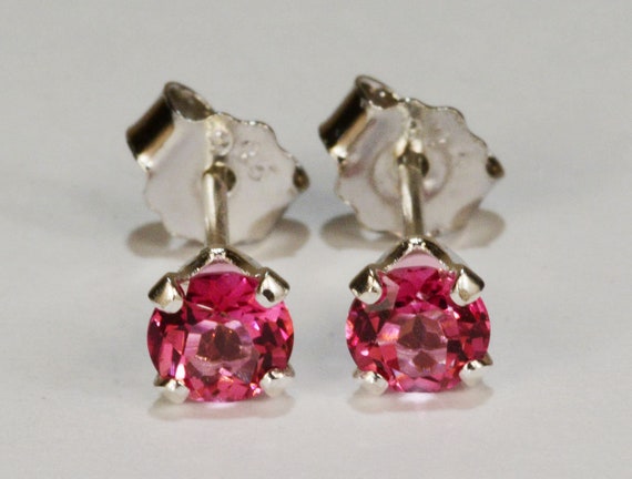 Mystic Pink Topaz Earrings~.925 Sterling Silver Setting~4mm Round~Genuine Natural Mined