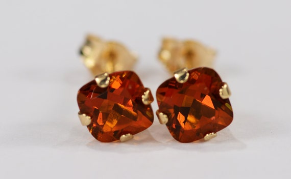 Mystic Autumn Fire Topaz Earrings~14KT Gold Setting~5mm Cushion Cut~Genuine Natural Mined Gemstones