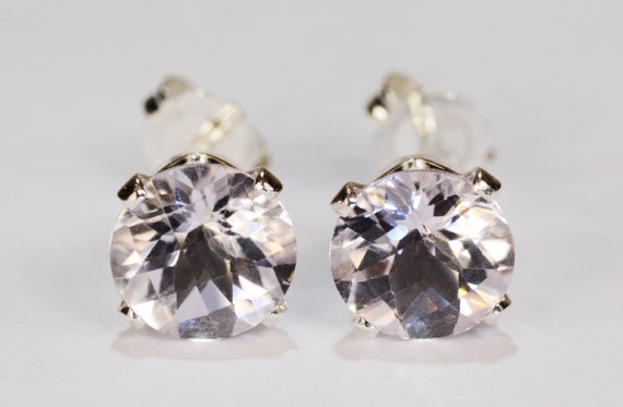 Pink Amethyst Earrings~.925 Sterling Silver Setting~7mm Round Cut~Genuine Natural Mined