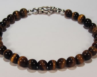 Tigers Eye Spiritual Bead Bracelet~.925 Sterling Silver Clasp~6mm Beads