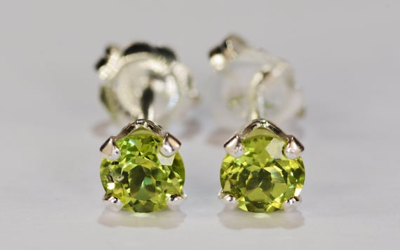Peridot Earrings~.925 Sterling Silver Setting~4mm Round~Genuine Natural Mined