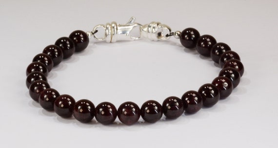 Garnet Spiritual Bead Bracelet~.925 Sterling Silver Clasp~8mm Beads~Custom Sizing