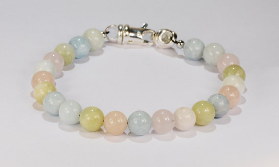 Morganite Spiritual Bead Bracelet~.925 Sterling Silver Clasp~8mm Beads~Custom Sizing