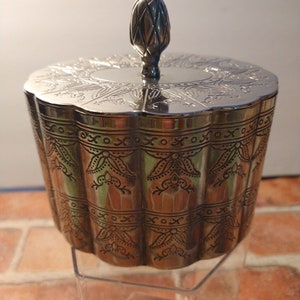 Silver Plated Trinket Box with Etched Design Lid and Red Satin Lining: Free Shipping Continental US