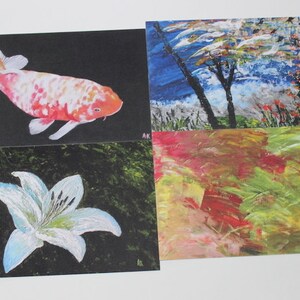 Set of 4 Art Cards, Party Weddings Birthdays Invitations, Birthdays Thank you Hostess Card, Holiday Greetings Spring, Japanese Koi Fish Card image 3