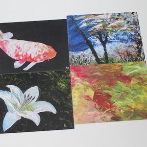 Set of 4 Art Cards, Party Weddings Birthdays Invitations, Birthdays Thank you Hostess Card, Holiday Greetings Spring, Japanese Koi Fish Card image 5