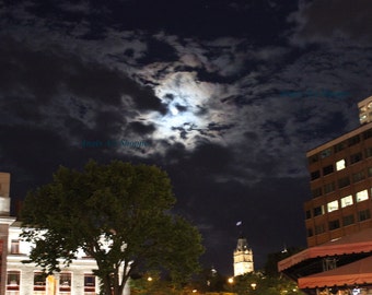 Night Sky Photo of Quebec City Canada, Surreal Cloud Art Landscape, DIY Party Decoration, Wall Art Hanging, Home Decor, Scrapbook Travel Log