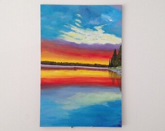 Sonnenuntergang Sonnenaufgang Abstraktes Kanadische Landschaft OriginalGemälde, Geschenk für Naturliebhaber, Wohndekoration Wandkunst Inspiration mindful Living