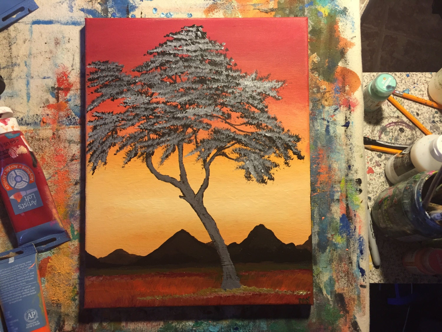Original 11 X 14 Acrylic Tree Painting on | Etsy