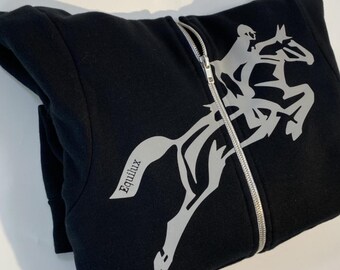 Extra Heavy Fleece Reflective Equestrian Apparel, Rider & Equine Graphic Top Inspired by Jumping Horse