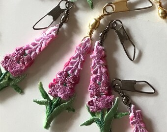 Floral Zipper Pull, Embroidered Flower Bag Charm, Artisan Zipper Accessory Inspired by Original Artwork