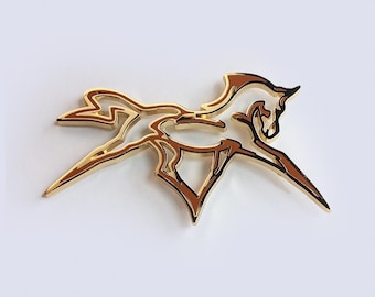 Charlene Dressage Horse Brooch, Gold Equestrian Pin Inspired by Original Artwork, Wearable Equine Art