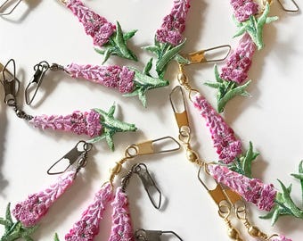 Fireweed "Midi" Floral Zipper Pull, Embroidered Flower Bag Charm, Artisan Zipper Accessory Inspired by Original Artwork