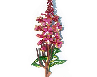 Piccolo Floral Wall Hanging, Hand-Painted Botanical Wood Art with Watercolor and Gold Accents