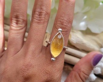 Citrine Cabochon Silver Ring Size 7.5