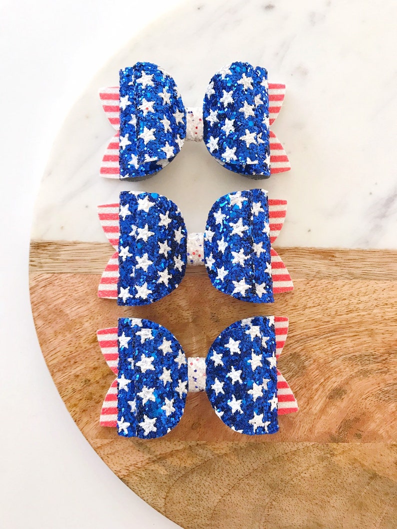 Red White Blue Star Print Newborn Headband Baby Girl Hair Fourth Of July Bow
