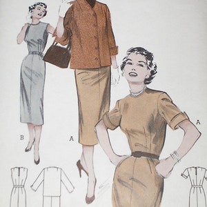 1950s Butterick 6688 Slim Tailored Dress & Matchbox Jacket Pattern sz 14 bust 32